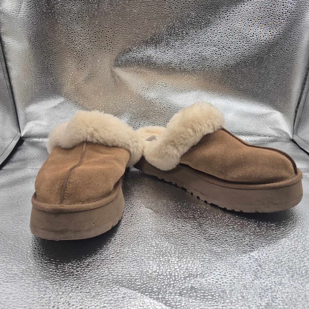 UGG Disquette Platform Slipper Chestnut Suede Sheepskin 1122550 Mens 9 Womens 11